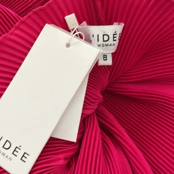 NWT L’idee Soirée Pleated Halter Neck Side Slit Gown Size AU8/US4 Hot Pink - Picture 8 of 10